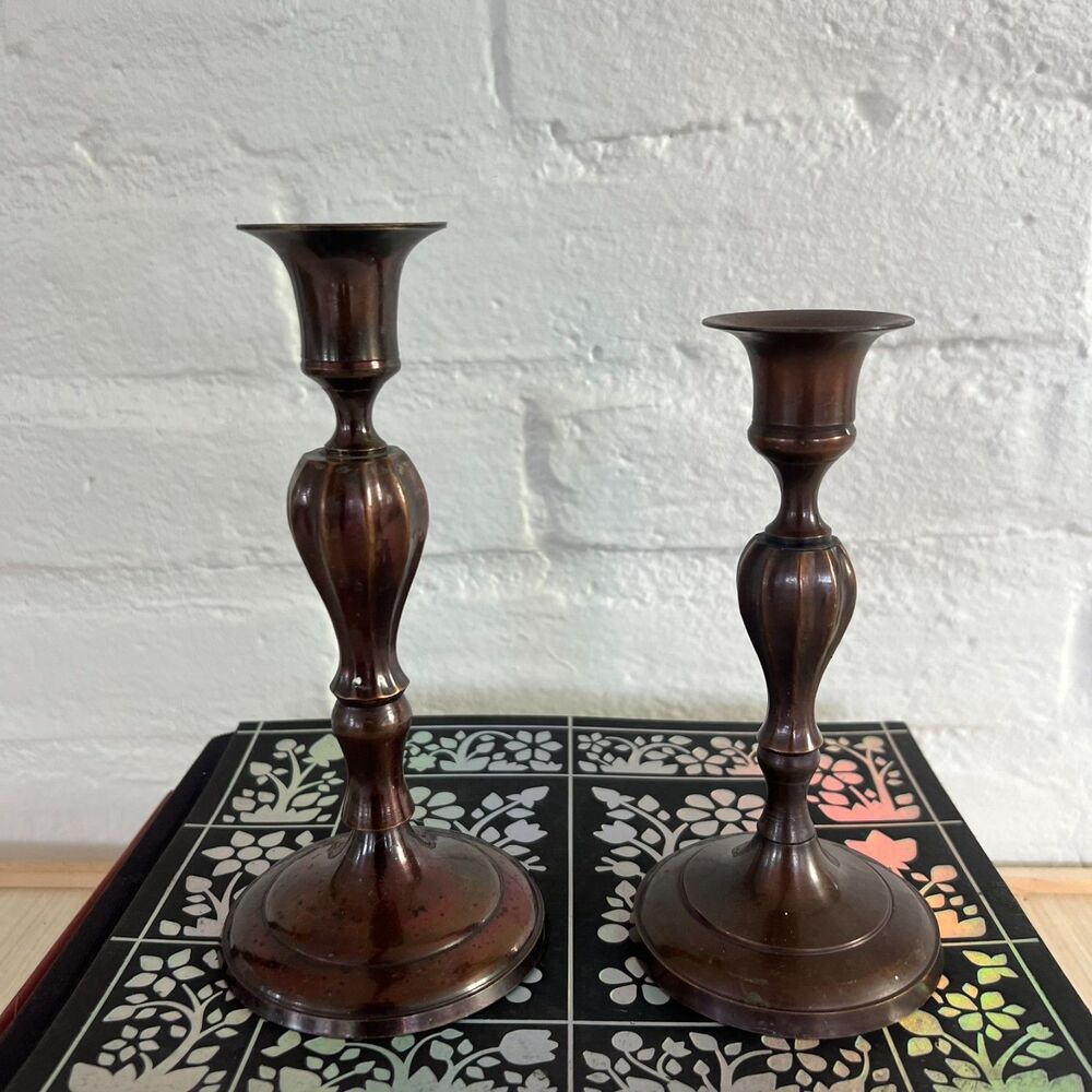 Pair of Vintage Brass Like Candlestick Holders